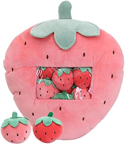 REFAHB Cute Strawberry Throw Pillow with Removable Plush Toys