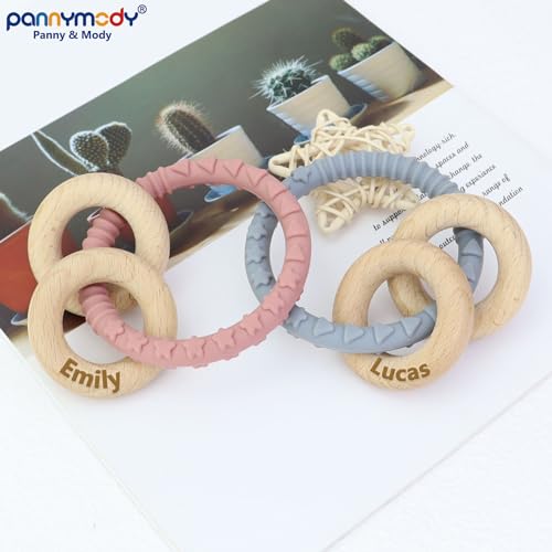 Personalized Name Baby Rattle Teether Ring Pink