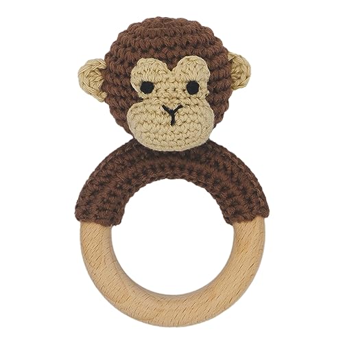 Joliecraft Brown Monkey Wooden Rattle with Teether