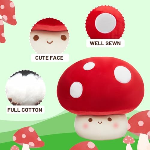 Yulefly 9-Inch Mushroom Pillow Plush - Cute Stuffed Animal Decor