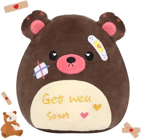Easfan Get Well Soon Stuffed Bear Plush Pillow 13 Brown