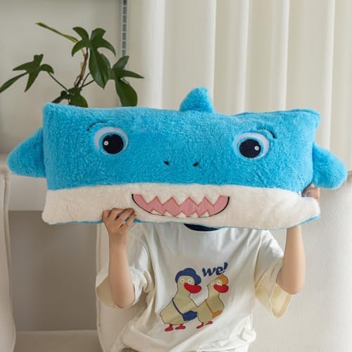 Snugtown Shark Plush Lumbar Pillow 12 x 24 Inches Baby Blue