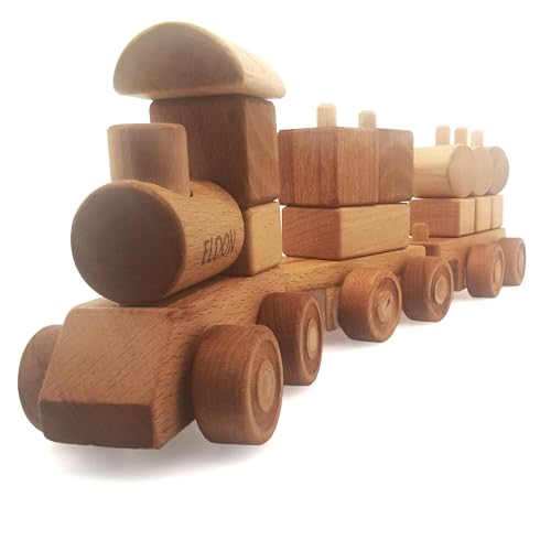 JOLLY WOODPECKER Personalized Wooden Stacking Train Set for Toddlers
