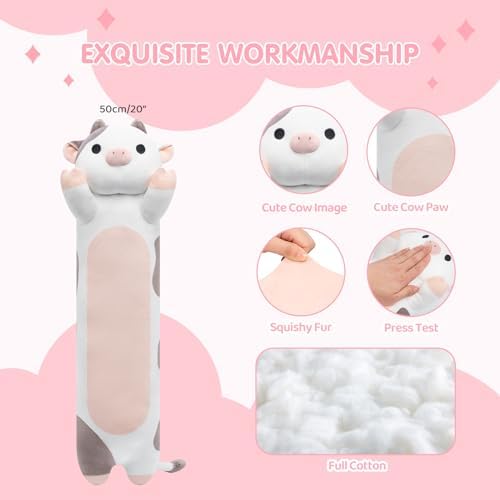 Mewaii Long Plush Cow Pillow for Cuddling and Comfort