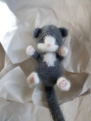 Fluffy Sleeping Kitten Dark Grey Crochet Toy for Toddlers