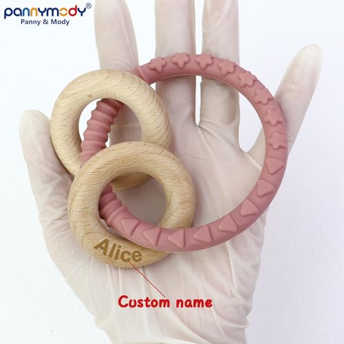 Personalized Name Baby Rattle Teether Ring Pink