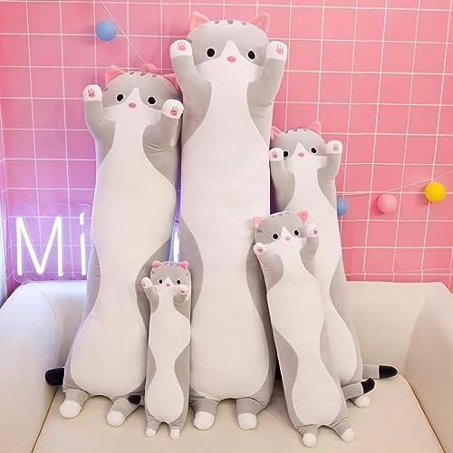 Yeqivo Long Plush Cat Pillow Grey 70CM