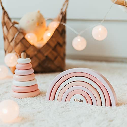 Wooden Stacking Pyramid Rainbow Toy for Toddlers