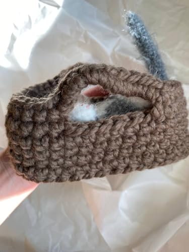 Fluffy Sleeping Kitten Dark Grey Crochet Toy for Toddlers