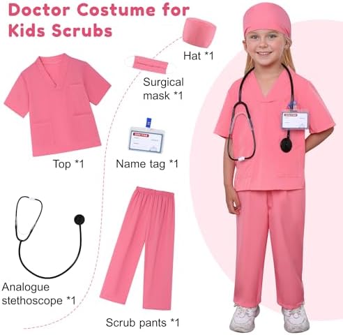 WooHand 6Pcs Doctor Costume for Kids Halloween Dress Up Playset