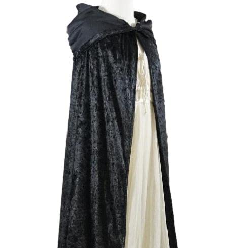 Black Crushed Velvet Hooded Cape for All Sizes