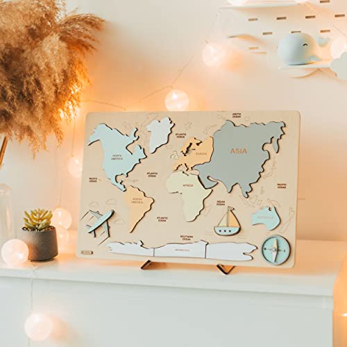Kids Wooden World Map Puzzle Montessori Toy 1