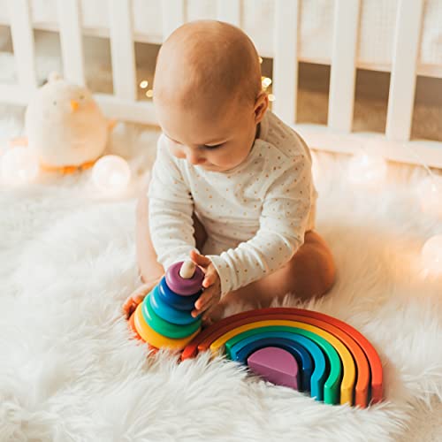 Wooden Stacking Pyramid Rainbow Toy for Toddlers