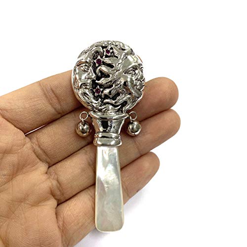 Victorian Style Day Night Baby Rattle with Ruby Stone Handle