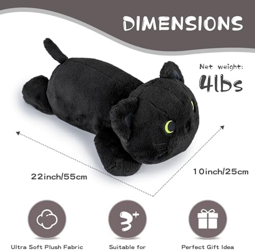 22 Inch Big Weighted Stuffed Animal Black Cat Plush Pillow