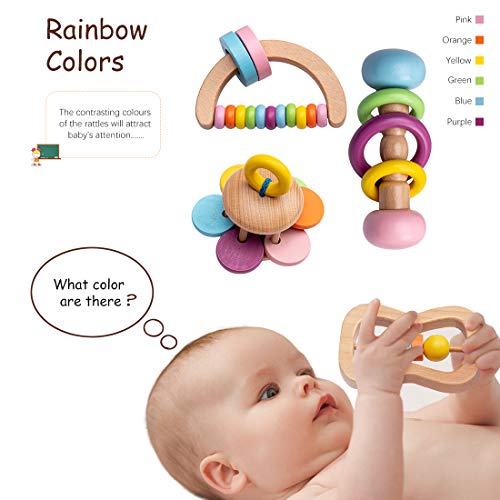 Wooden Baby Rattle Set 5PCS Montessori Toys for Newborn Infant