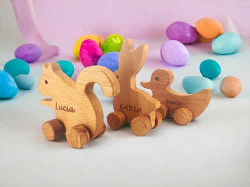 Personalized Wooden Animal Push Toy Car Set