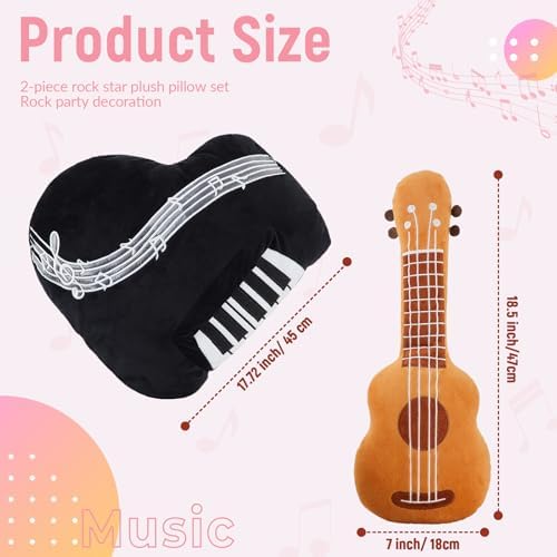 Rock Star Plush Pillow Set 2 Pcs Guitar Piano