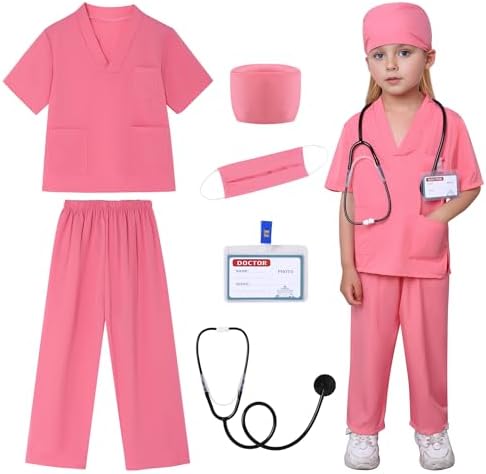 WooHand 6Pcs Doctor Costume for Kids Halloween Dress Up Playset
