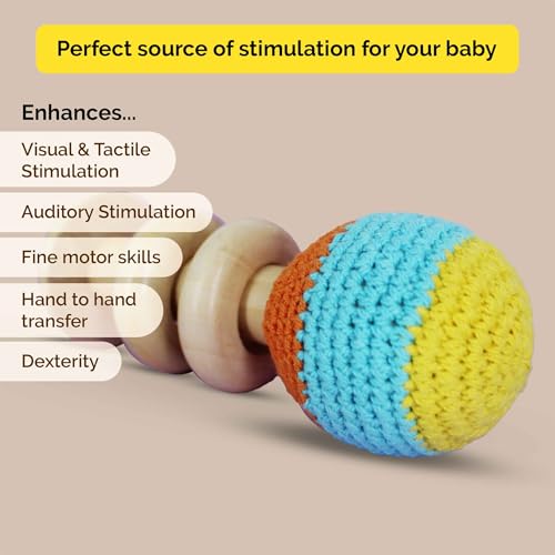 Shumee 5 Inch Crochet Wooden Baby Rattle for Newborn