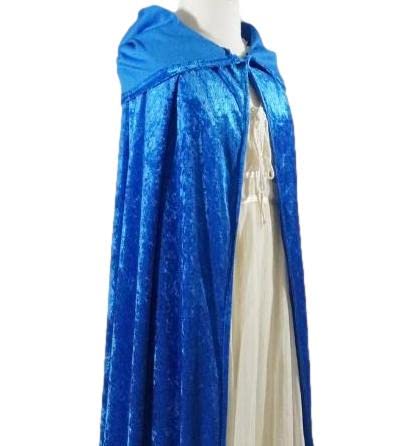 Blue Crushed Velvet Full Length Hooded Cape - Adult Small