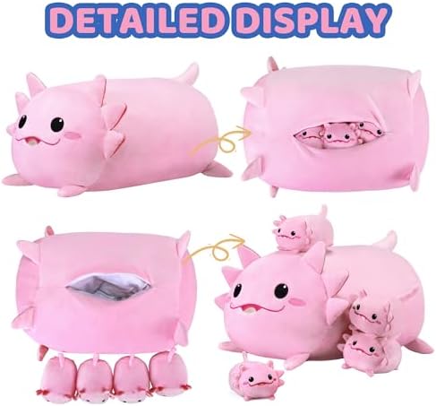 YIIQUWEN Axolotl Plush Family Set with 4 Baby Pillows