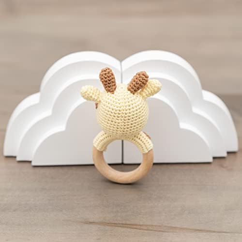 Handmade Cotton Giraffe Rattler with Wooden Handle
