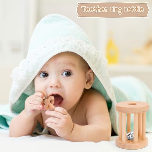 Drocoge 8-Piece Wooden Baby Rattle Set for 0-12 Months