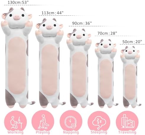 Mewaii Long Plush Cow Pillow for Cuddling and Comfort