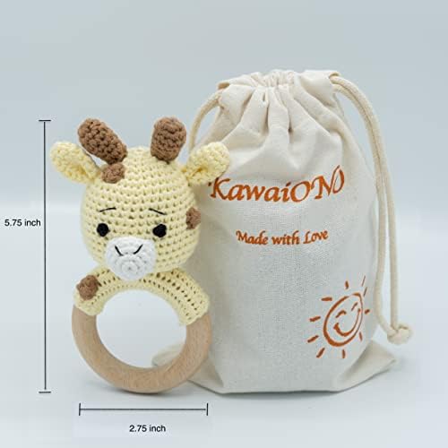 Handmade Cotton Giraffe Rattler with Wooden Handle