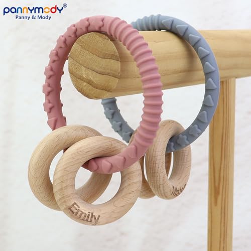 Personalized Name Baby Rattle Teether Ring Pink