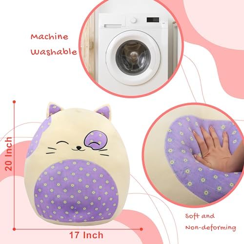 20-Inch Cute Cat Plush Pillow with Floral Belly