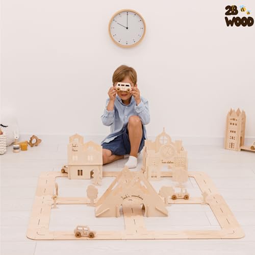 Personalized Wooden Car Track for Kids - XL Toddler Race Track Toy