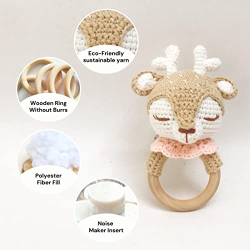 Bunny - Beige Reindeer Rattle Handmade Woolen Toy