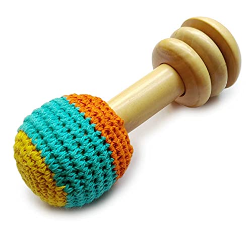 Shumee 5 Inch Crochet Wooden Baby Rattle for Newborn