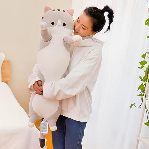 Yeqivo Long Plush Cat Pillow Grey 70CM