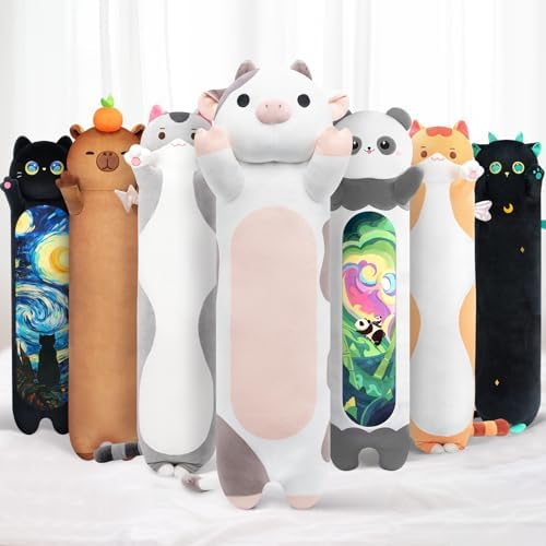 Mewaii Long Plush Cow Pillow for Cuddling and Comfort