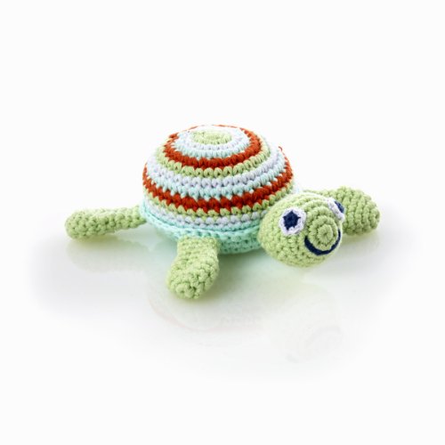 Pebble Fair Trade Hand Crochet Turtle Rattle - Green 1