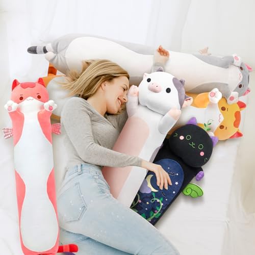 Mewaii Long Plush Cow Pillow for Cuddling and Comfort
