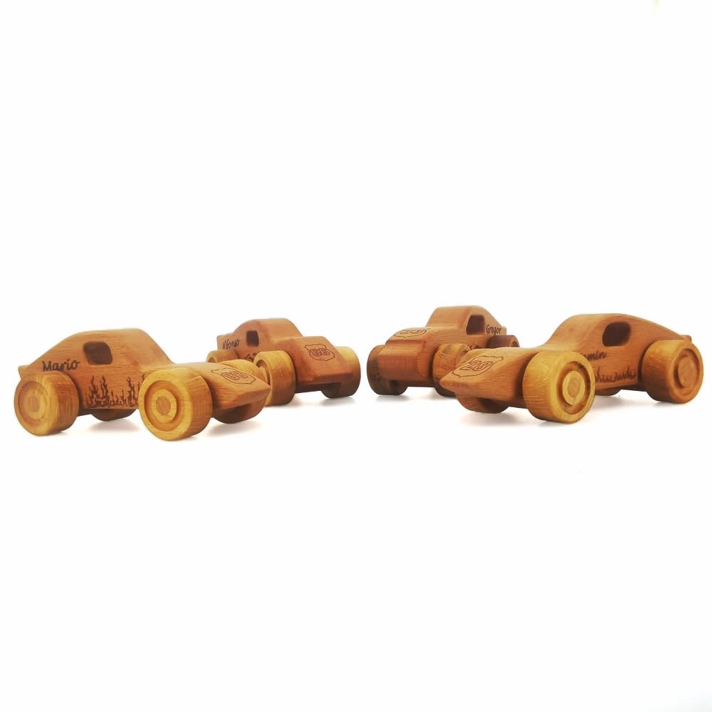 Personalized 4 Pcs Wooden Toy Cars For Toddlers 1-3