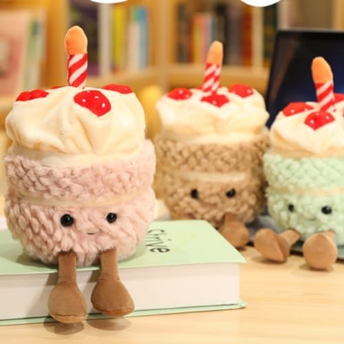 OUKEYI 28cm Birthday Cake Plush Toy - Cute Smile Pillow Stuffed Animal