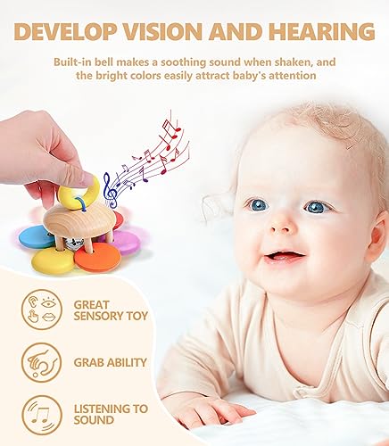 Montessori Wooden Rattle Teether Play Kit for Babies 0-12 Months
