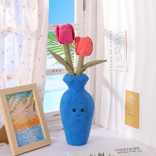 Apricot Lamb Potted Flower Plush Tulips 15 Inches
