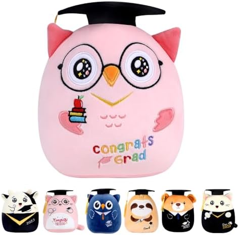Pink Owl Graduation Plush 8 Inch Commemorative Graduation Pillow with Black Cap