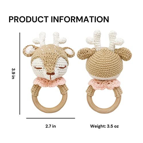 Bunny - Beige Reindeer Rattle Handmade Woolen Toy
