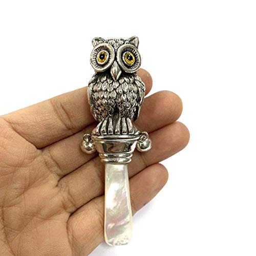 Victorian Style Owl Baby Rattle with Glass Eyes