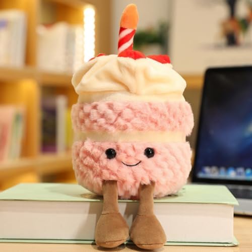 OUKEYI 28cm Birthday Cake Plush Toy - Cute Smile Pillow Stuffed Animal