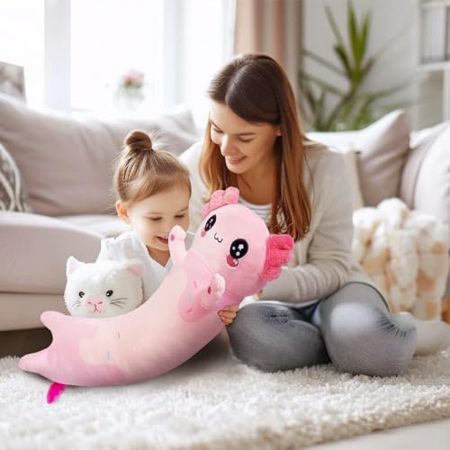 Pink Axolotl Plush Pillow 28 Inch Cute Stuffed Animal for Kids