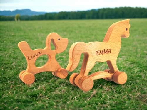 Personalized Wooden Animal Push Toy Set for Kids