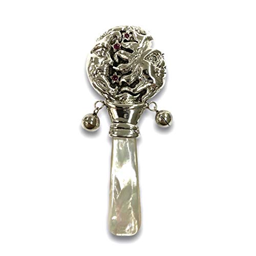 Victorian Style Day Night Baby Rattle with Ruby Stone Handle